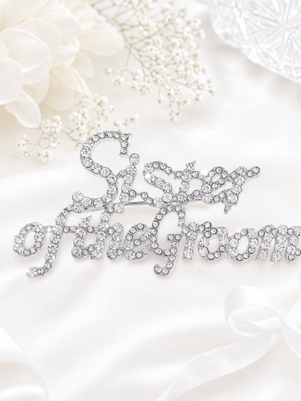 Bridal Party Brooch Pins (Sister of the Groom (Silver))